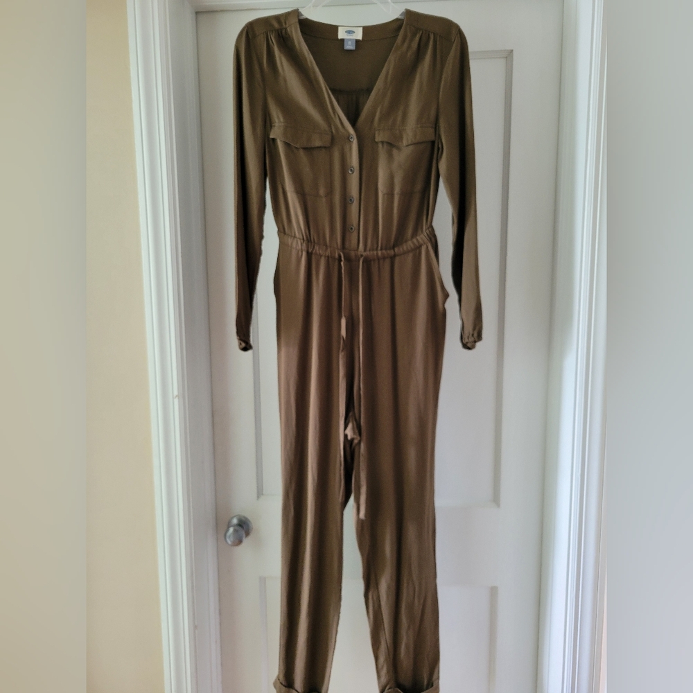Women's army green One-Piece Jumpsuit Romper Long Sleeve W/ Pockets XS